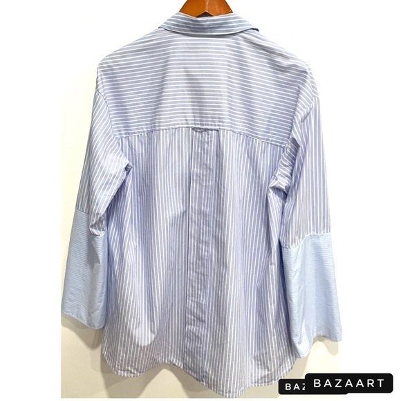 Zara Trafuc button down women's stripped bleu and white blouse sz:small - Picture 3 of 6